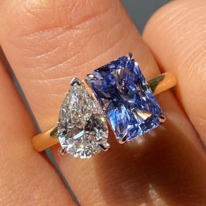 Two Tone Radiant & Pear Cut Moissanite Sapphire Engagement Ring