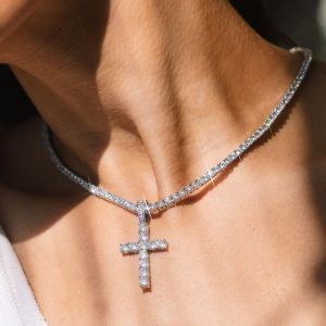 Classic Asscher Cut White Sapphire Cross Pendant Necklace