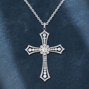 Vintage Round Cut White Sapphire Cross Pendant Necklace For Women