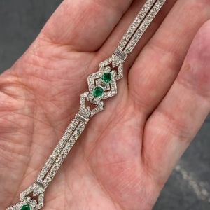 Art Deco Asscher & Round Cut Emerald Sapphire Bracelet