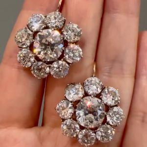 Golden Cushion & Round Cut White Sapphire Drop Earrings