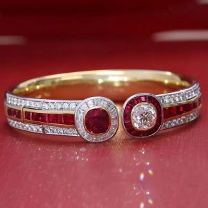 Toi Et Moi Two Tone Cushion Cut White & Ruby Sapphire Bracelet