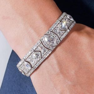 Art Deco Marquise & Asscher Cut White Sapphire Bracelet