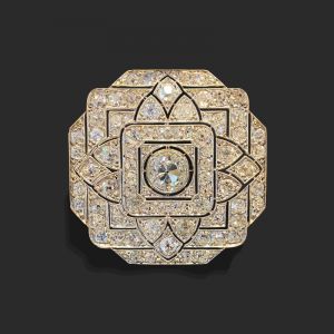 Art Deco Round Cut White Sapphire Silver Brooch For Women