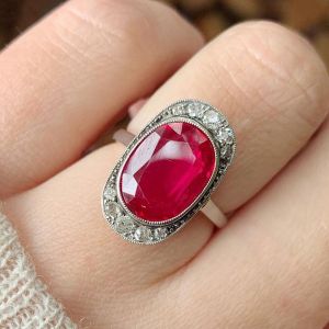 Vintage Halo Oval Cut Ruby Sapphire Engagement Ring