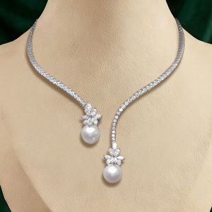 Open Design Round Pearl Sapphire Pendant Necklace For Women 