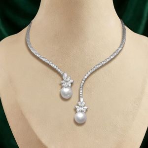 Open Design Round Pearl Sapphire Pendant Necklace For Women 