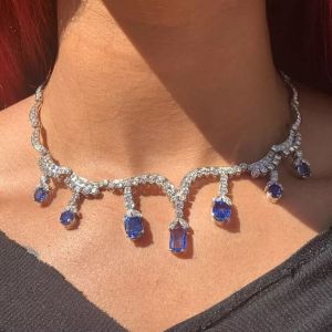 Fashion Cushion Cut Blue Sapphire Pendant Necklace