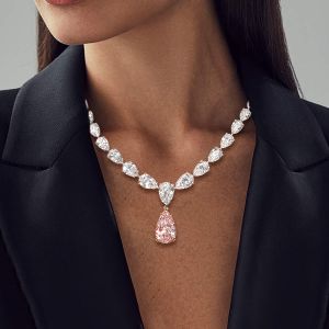 Classic Two Tone Pear Cut Pink Sapphire Pendant Necklace For Women 