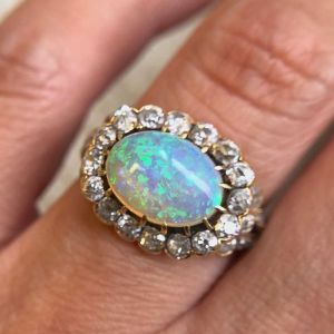 Antique Golden Cluster Oval Cut Opal Engagement Ring