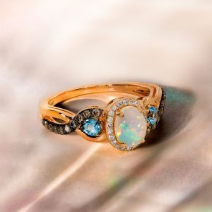 Two Tone Oval Cut Opal & Aquamarine Sapphire Engagement Ring
