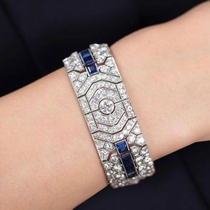 Art Deco Round Cut Blue & White sapphire Bracelet