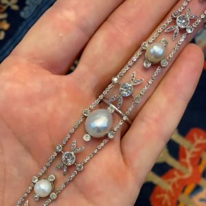 Exquisite Round Cut Pearl & White Sapphire Bracelet