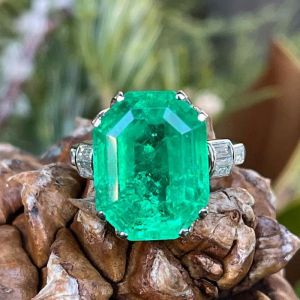 Emerald & Baguette Cut Emerald Sapphire Engagement Ring