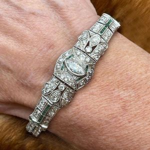 Antique Art Deco Marquise Cut White Sapphire Filigree Bracelet