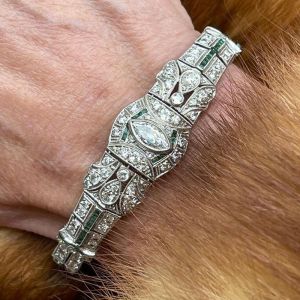 Antique Art Deco Marquise Cut White Sapphire Filigree Bracelet