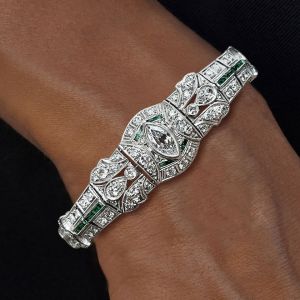 Antique Art Deco Marquise Cut White Sapphire Filigree Bracelet