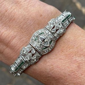 Antique Art Deco Marquise Cut White Sapphire Filigree Bracelet