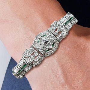 Antique Art Deco Marquise Cut White Sapphire Filigree Bracelet