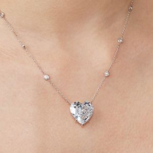 Classic Solitaire Heart Cut White Sapphire Pendant Necklace For Women  