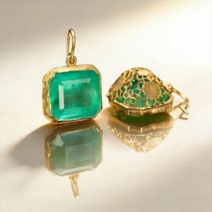 Bezel Golden Asscher Cut Emerald Sapphire Drop Earrings For Women 