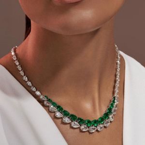 Dazzle Oval & Pear Cut Emerald & White Sapphire Necklace