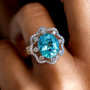 Unique Halo Oval Cut Paraiba Sapphire Engagement Ring