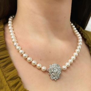 Round & Marquise Cut Pearl & White Sapphire Pendant Necklace