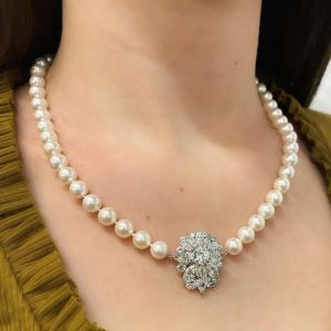 Round & Marquise Cut Pearl & White Sapphire Pendant Necklace