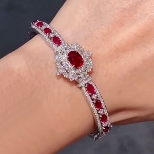 Fashion Double Halo Oval Cut Ruby Sapphire Bracelet