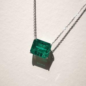 Classic Emerald Cut Emerald Sapphire Pendant Necklace