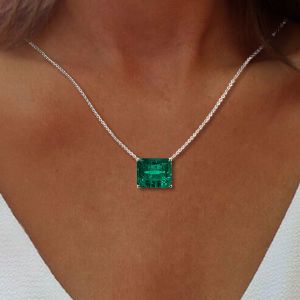 Classic Emerald Cut Emerald Sapphire Pendant Necklace