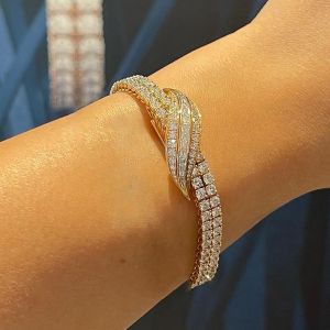 Unique Golden Emerald & Round Cut White Sapphire Bracelet
