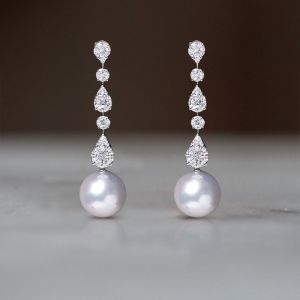 Elegant Round Cut Pearl Sapphire Drop Earrings