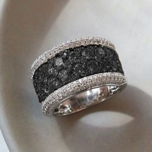 Two Tone Round Cut Black Sapphire Cigar Band