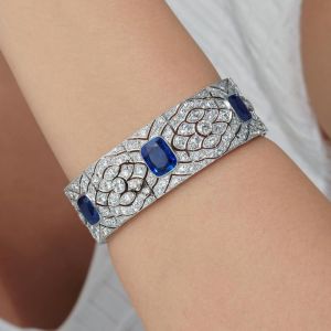 Art Deco Milgrain Cushion Cut Blue Sapphire Bracelet
