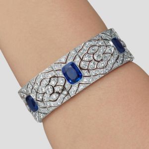 Art Deco Milgrain Cushion Cut Blue Sapphire Bracelet