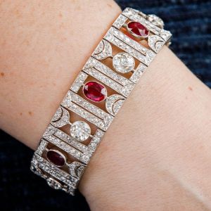 Vintage Cushion Cut Ruby & White Sapphire Bracelet