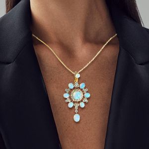 Vintage Golden Round & Oval Cut Opal Pendant Necklace