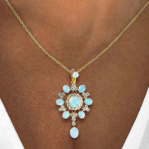 Vintage Golden Round & Oval Cut Opal Pendant Necklace