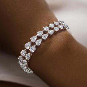 Fashion Two Row Pear Cut White Sapphire Bracelet