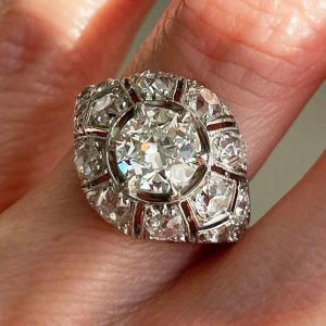 Art Deco Round Cut White Sapphire Engagement Ring