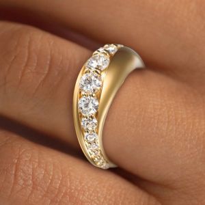 Golden Channel Design Round Cut White Sapphire Wedding Band