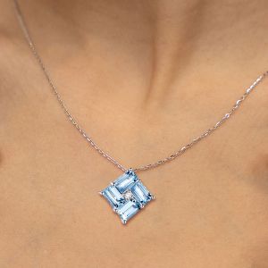 Baguette Cut Aquamarine Sapphire Pendant Necklace