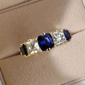 Golden Five Stone Cushion Cut Blue Sapphire Wedding Wand