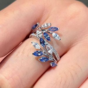 Unique Vines Design Marquise Cut Blue Sapphire Ring For Women