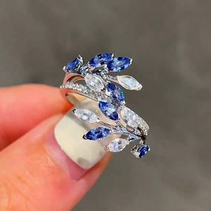 Unique Vines Design Marquise Cut Blue Sapphire Ring For Women