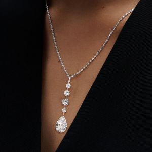 Elegant Pear & Round Cut White Sapphire Pendant Necklace