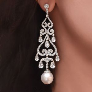 Luxury Round Cut Pearl & White Sapphire Drop Earrings