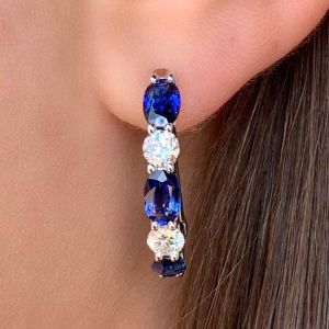 Classic Oval & Round Cut Blue Sapphire Hoop Earrings